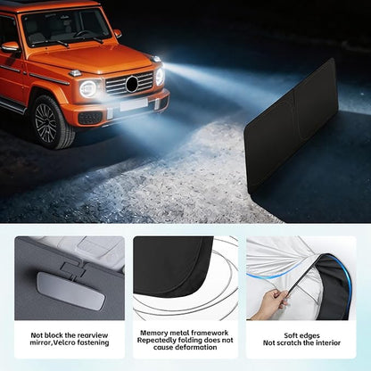 Windshield Sun Shade for Mercedes Benz G Class G63 G550 G55 G65 W463 1990-2026 Sunshade 300T Windshield Cover Blocks UV Rays Custom Fit G-Class Front Window Shade Foldable Keep Cool