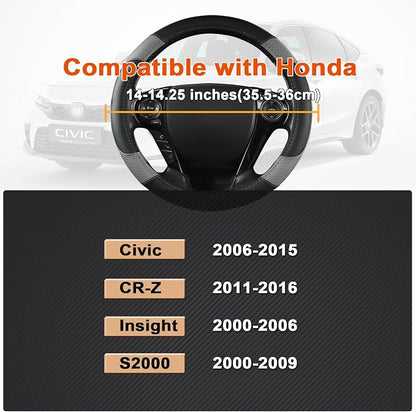 GIANT PANDA Steering Wheel Cover for Honda Civic(2006-2015),CR-Z, Insight, S2000 (Gray+Black-Small Size)