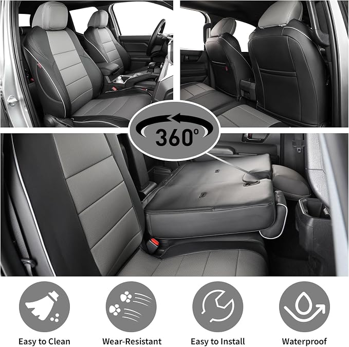 EKR Tacoma Car Seat Covers Custom Fit for Toyota Tacoma (Petrol) 2024 2025 2026 DoubleCab/CrewCab SR/SR5/TRD Sport/TRD Off-Road/Limited -Truck Seat Covers Full Set,Faux Leather(Black/Gray)
