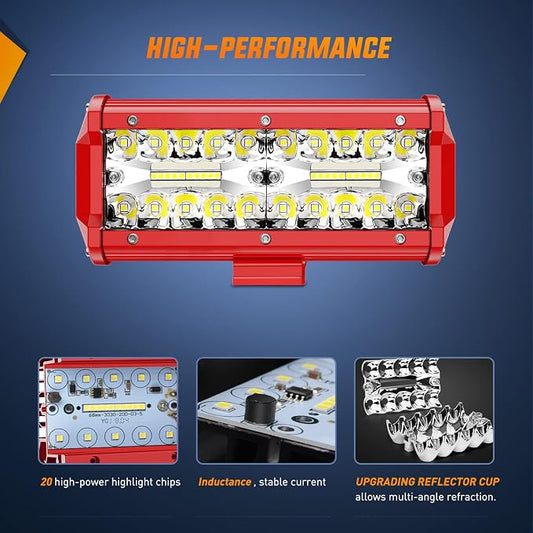 Nilight LED Light Bar 2PCS 6.5 Inch Triple Row Spot Flood Combo Lights w/Wiring Kit for Fog Driving Work Lighting on Off-Road Truck SUV ATV UTV