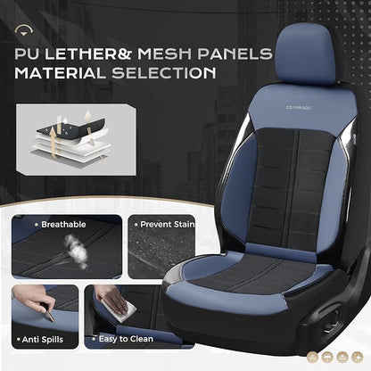 Coverado Seat Cover, Car Seat Cover Front Seats, 3D Air Mesh Breathable Seat Protectors Sports Carbon Fiber Design Airbag Compatible Comfort Universal for Most Cars, Van,Trucks, SUV, Black&Blue