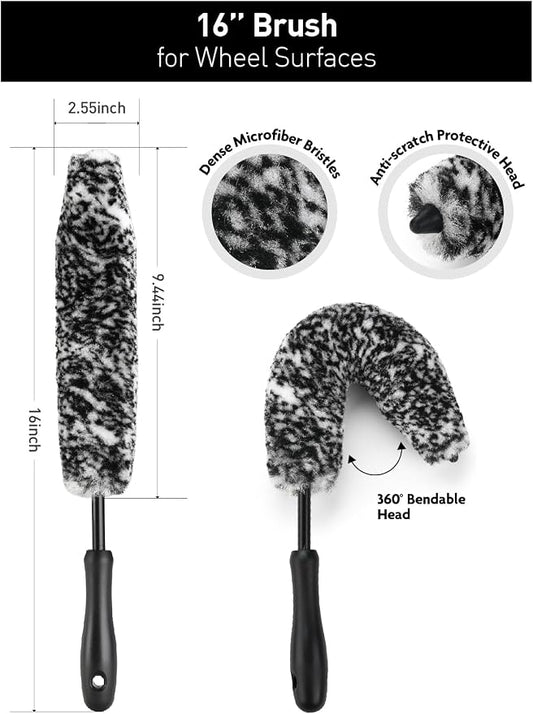 Fantasticlean 6PCS Car Wheel Brush Kit, Tire Brush for Cleaning Tires, Soft Rim Brush, Bendable Wheel Cleaner Brush, Double-Ended Detailing Brush, Applicator Pads, Wheel Brushes for Cleaning Wheels