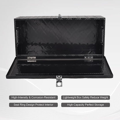 30 Inch Tool Box Underbody Flatbox Truck Car Outdoor Trailer Pickup,RV Storage Organizer,Underbed Tools Chest Box w/Side Handle and Lock Keys,Black Aluminum 5 Bar Tread(30''X13''X10'')
