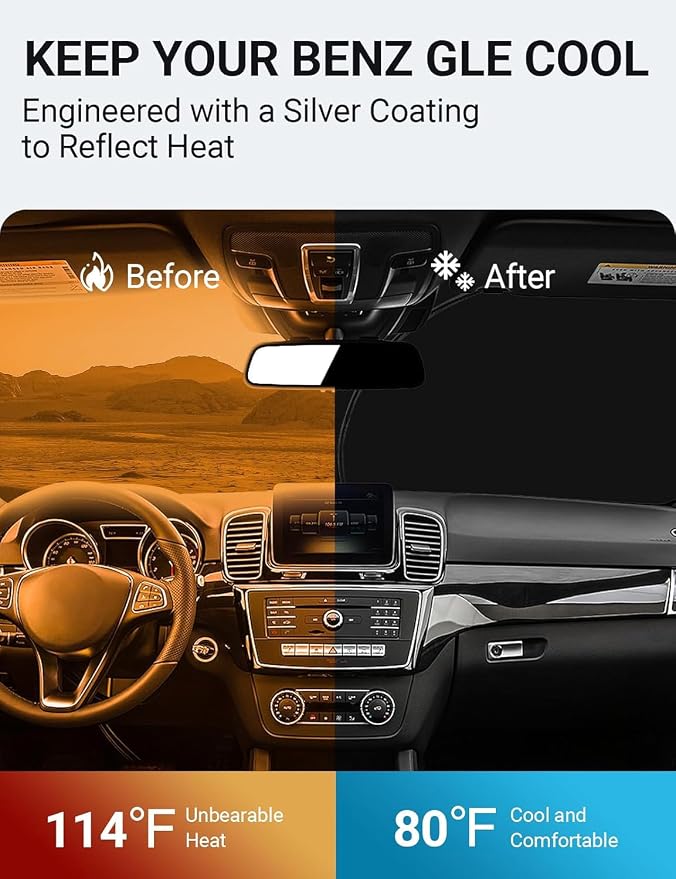 Proadsy 2026 Upgrade Front Windshield Sunshade Foldable Sun Shade Sun Visor Custom Fit 2016-2019 GLE-Class Accessories
