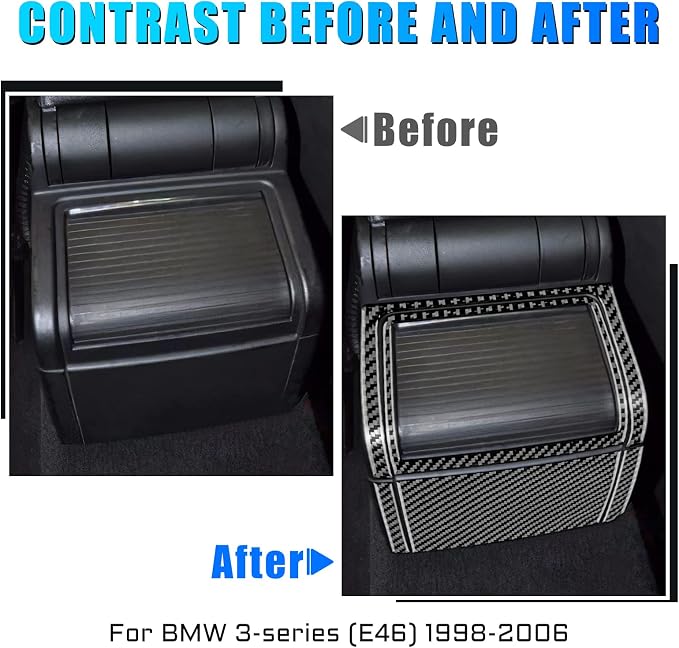 AIRSPEED for BMW E46 1998-2006 Front Armrest Rear Panel Cover – Center Console Carbon Fiber Interior Trim, Black