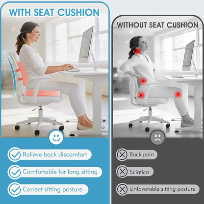 CushZone Ergonomic Seat Cushion & Lumbar Support Pillow - Memory Foam for Sciatica Pain Relief & Posture Correction, Non-Slip Chair Cushions for Office Chair/Car/Wheelchair/Travel (Pink)