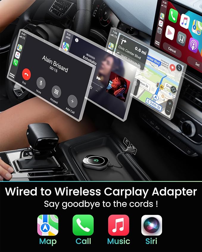 Wireless CarPlay Adapter, Converts Factory Wired CarPlay to Wireless CarPlay Dongle Plug & Play CarPlay Wireless Adapter for Cars from 2015 & for Apple iPhone iOS 10+ Black