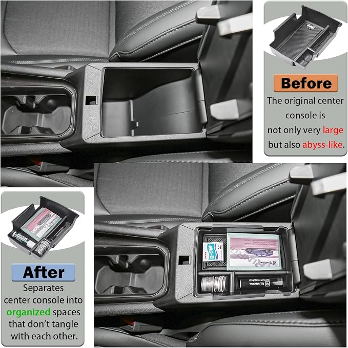 RUNROAD Center Console Organizer Tray Compatible with Jeep Compass 2022 2023 2024 2025 Accessories, Armrest Tray Secondary Storage Box Insert Console Organizer Card Container, Black (NOT For Ltd)