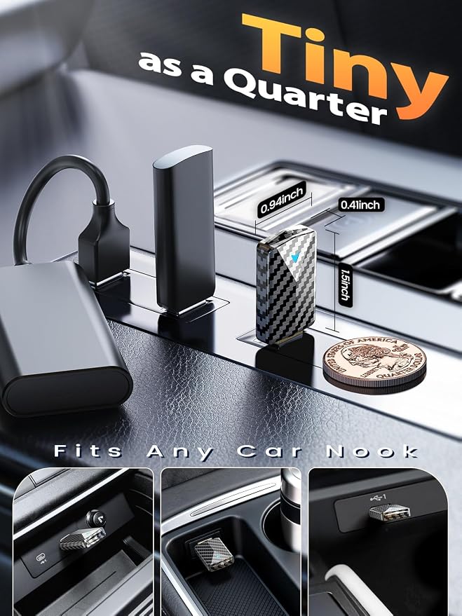 Wireless CarPlay & Android Auto Adapter, Convert Wired to Wireless, Fast Auto Connect and No Lag, Plug & Play USB with Gold-Plated Connector, Carbon Fiber Design, Compatible with iPhone & Android