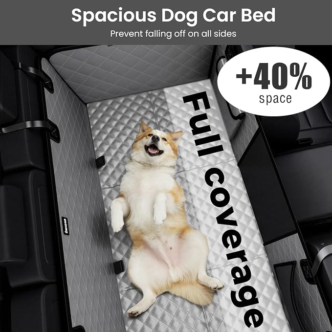 Pecute Back Seat Extender for Dogs 57 * 28.7 in, Upgraded Sofa Leather Dog Car Seat Cover for Back Seat, Foldable in the Car, Hard PVC Panels Bottom Support to 330 lbs, for Full Size Truck/SUV