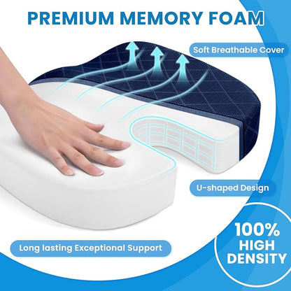 TushGuard Seat Cushion - for Office Chair, Car Seat, Airplane, Bleacher - Sciatica & Coccyx Pain Relief Desk Chair Cushion for Long Sitting Office Workers, Car Drivers(Blue,X-Large)