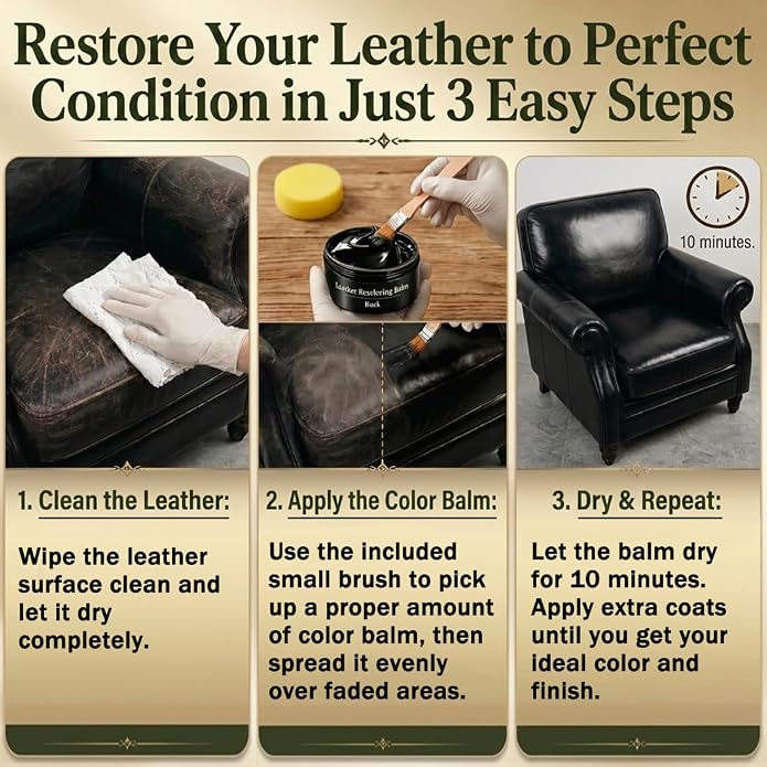 Leather Recoloring Balm, Leather & Vinyl Color Restorer Conditioner – Repairs Faded & Scratched Leather Color