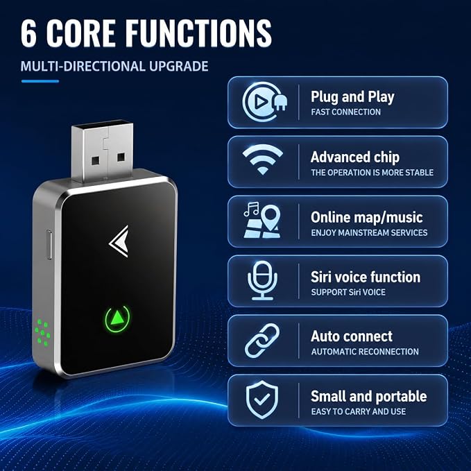 2-in-1 Wireless CarPlay and Android Auto Adapter | Convert Wired CarPlay & Android Auto to Wireless, USB/Type-C Plug and Play, Fast Stable Connection