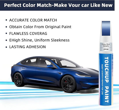 Deep Blue Metallic(PPSB) Touch Up Paint Compatible with Tesla 2-in-1 Car Scratch Repair Pen for Rock Chips, Door Scratches&Paint Nicks Exact Color Match Quick Dry DIY Fix for Model Y/3/X/S