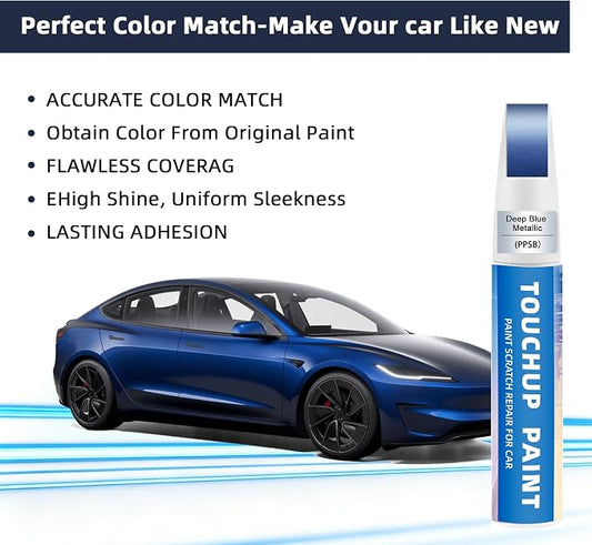 Deep Blue Metallic(PPSB) Touch Up Paint Compatible with Tesla 2-in-1 Car Scratch Repair Pen for Rock Chips, Door Scratches&Paint Nicks Exact Color Match Quick Dry DIY Fix for Model Y/3/X/S