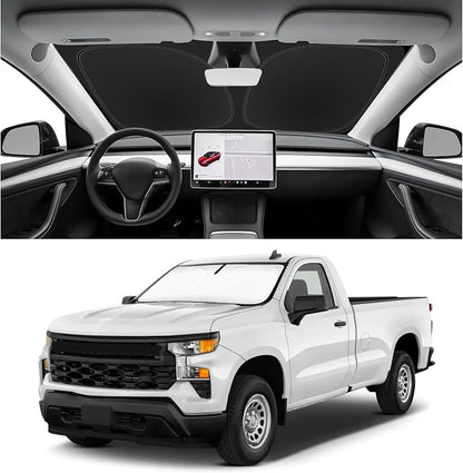 Custom Fit Windshield Sun Shade for Chevy Silverado 2019-2026, Blocks UV & Heat, Front Window Sunshade Accessories, Easy Fold & Store Keep Your Car Cooler