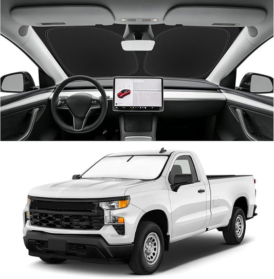 Custom Fit Windshield Sun Shade for Chevy Silverado 2019-2026, Blocks UV & Heat, Front Window Sunshade Accessories, Easy Fold & Store Keep Your Car Cooler