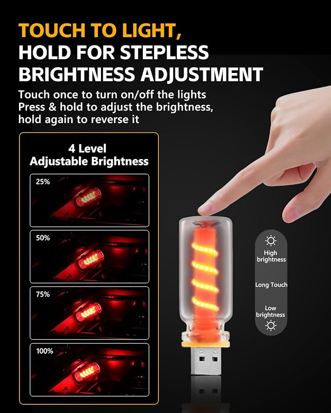 2PCS [Retro Playful Style] USB Lights for Car, Touch Adjustment Lights, Plug in USB Car Interior Ambient Light, Mini Spiral LED USB Night Light for Camping, Christmas Decoration, Party (Red)