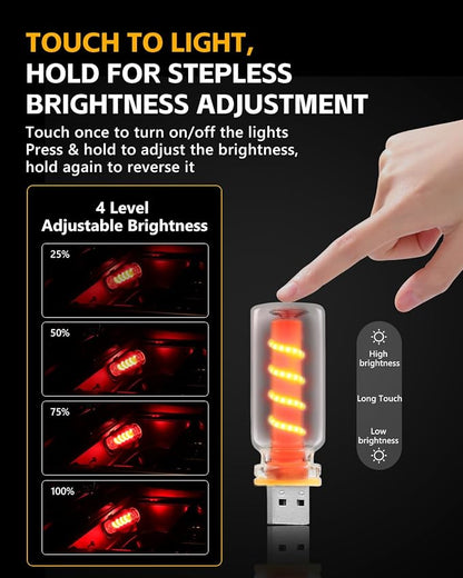 2PCS [Retro Playful Style] USB Lights for Car, Touch Adjustment Lights, Plug in USB Car Interior Ambient Light, Mini Spiral LED USB Night Light for Camping, Christmas Decoration, Party (Red)