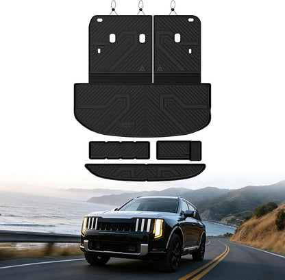 LASFIT Cargo Mat & Backrest Mats for Kia Telluride 2027 (Only Fit Gas, Not Fit Hybrid), All Weather TPE Custom Fit Cargo Liner Trunk Mats & Seatback Mats Accessories for Kia Telluride 2027, Black