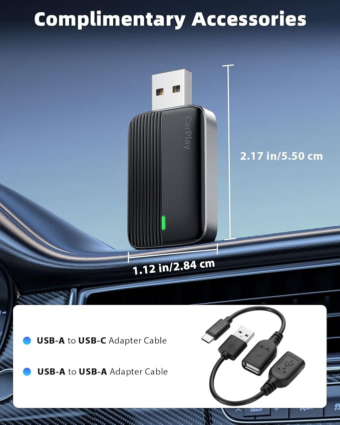 MoKo Wireless CarPlay Adapter for Apple iPhone, Mini Car Play Adapter for iOS 10+ & Cars with Apple CarPlay, Wired Car Play to Wireless, Fast Response Stable Control No Delay Not for Android,BlackGry