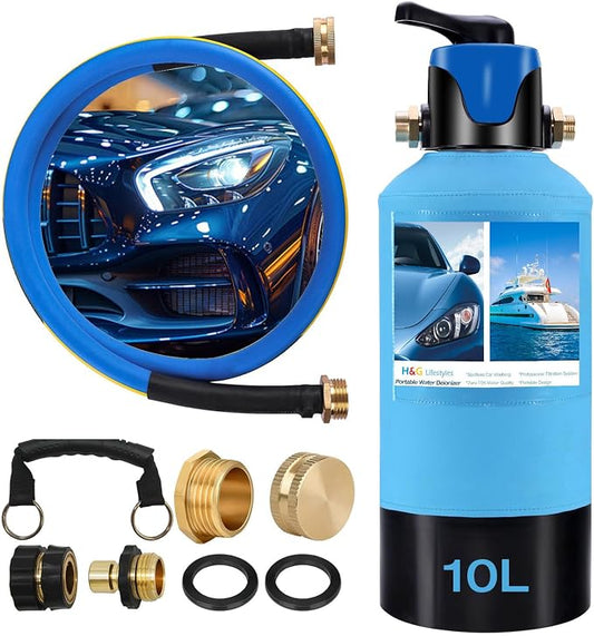 H&G Lifestyles Water Deionizer for Car Washing,Spotless Water System for Car Wash, with By-Pass Valve, Portable Spot-Free Deionization Filter,3/4" GHT Brass Adapter, Quick Connectors