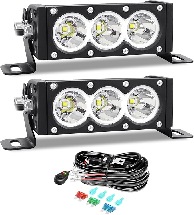 AUXTINGS 2 Pieces 6 inch Single Row White LED Light Bar 30W Off Road Light Bar Spot Beam LED Work Light Truck UTV 4x4 Cars SUVs ATVs Boats Fog Driving Light with Wiring Harness kit