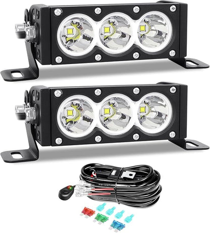 AUXTINGS 2 Pieces 6 inch Single Row White LED Light Bar 30W Off Road Light Bar Spot Beam LED Work Light Truck UTV 4x4 Cars SUVs ATVs Boats Fog Driving Light with Wiring Harness kit