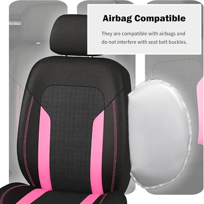 2 Pack Universal Car Seat Cover with Breathable Mesh Backrest,Comfortable Car Seat Protector with Foam Padding and Retaining Buckle,Highly Elastic Car Seat Covers Full Set (Pink)
