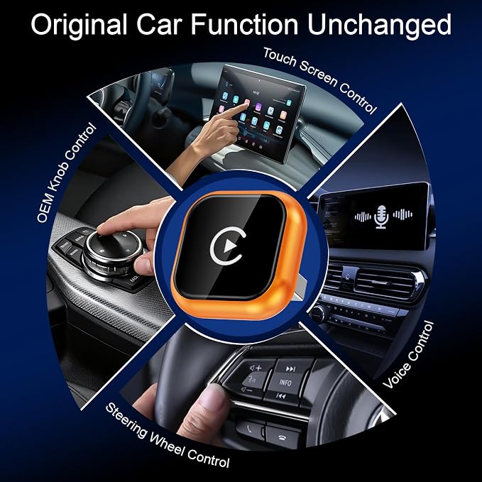 Wireless CarPlay Adapter & Android Auto Adapter, 2 in 1 Wired to Wireless CarPlay Dongle for iPhone & Android, Mini Plug & Play, Stable & No Latency, for iOS 10+ Android 11+ 2016+ Cars (Orange)