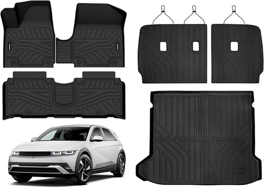 Auxko All Weather Floor Mats Cargo Mat with Backrest Mat for Hyundai Ioniq 5 (Unmovable Center Console, Not for Limited) 2022-2024 TPE Liners Accessories Guard Odorless Anti-Slip Floor Trunk Liners