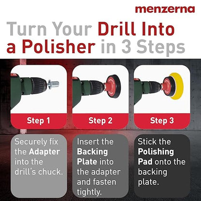 menzerna 3in1 Polishing Set – One-Step Polish (8oz) + Drill Machine Adapter + Medium Cut Pad | Polish Your Car with a Cordless Drill