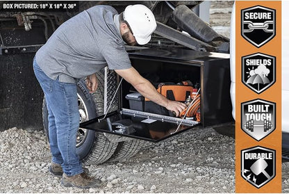 Buyers Products 1702317 Black Steel Underbody Truck Tool Box – 18 x 18 x 66 Inch - Truck Bed & Underbelly RV Storage Box, Locking T-Latch, Weather-Resistant, Heavy-Duty Flatbed Job Box, Made in USA