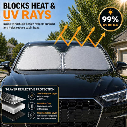 Audi A3 A4 A5 Windshield Sun Shade, Custom Fit Foldable Front Window Sunshade Visor, UV and Heat Protection Interior Cover, Fits 1995–2024 Models