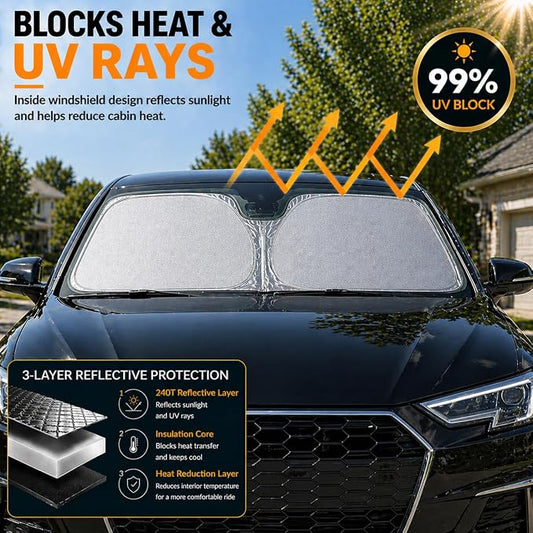 Audi A3 A4 A5 Windshield Sun Shade, Custom Fit Foldable Front Window Sunshade Visor, UV and Heat Protection Interior Cover, Fits 1995–2024 Models