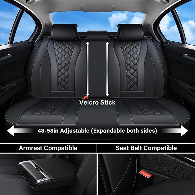 Coverado Leather Seat Covers, Car Seat Covers Full Set, Perforated Diamond Leather Car Seat Cover, Waterproof Car Seat Protector Seat Cushion, Universal 5 Seats Black Seat Cover Fit for Most Cars