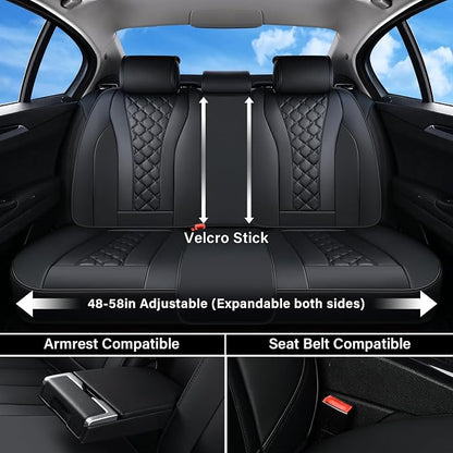 Coverado Leather Seat Covers, Car Seat Covers Full Set, Perforated Diamond Leather Car Seat Cover, Waterproof Car Seat Protector Seat Cushion, Universal 5 Seats Black Seat Cover Fit for Most Cars
