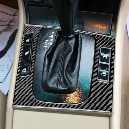 AIRSPEED Carbon Fiber Center Console Gear Shift Outter Frame Cover Window Button Surround Trim for BMW E46 1998-2006, Black
