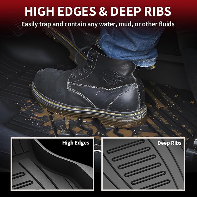 LASFIT Floor Mats Custom Fit for Audi Q5 SQ5 2018-2025(Include Q5/SQ5 Sportback 2021-2025), All-Weather Protection TPE 1st & 2nd Row Car Liners for Audi Accsessories, Easy to Clean, Black