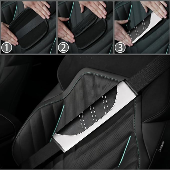 NBTEPEM 10 Pcs Car Floor Mats Full Set & Sport Leather Steering Wheel Cover 14.5-15 inch, Center Console Cover, Seat Belt Cushion, Cup Holder Coaster, Universal Automobile Interior Sets (White)