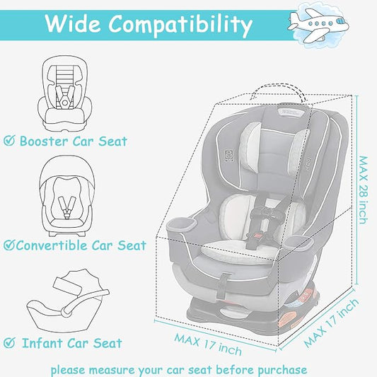 YOREPEK Padded Car Seat Travel Bag for Air Travel, Carseat Cover Backpack with Shoulder Straps, Large Carseat Gate Check Bag, Baby Travel Essential(Light Cyan)
