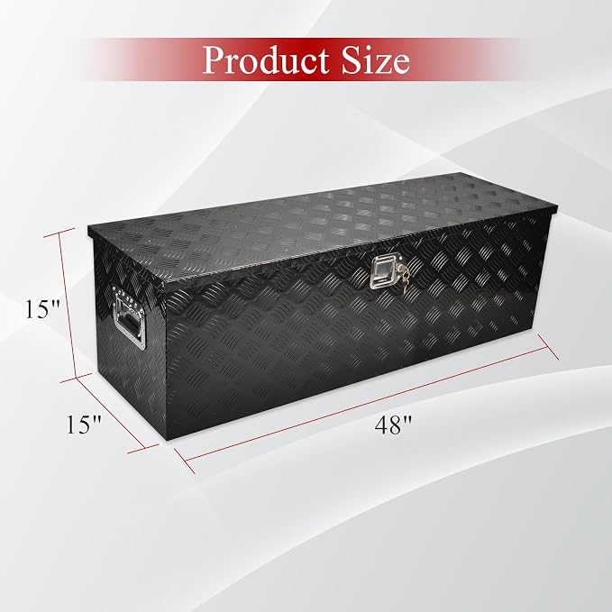 48''Inch Aluminum Truck Tool Box Truck Bed Toolbox Truck Trailer Chest Box Trailer Underbody Storage Organizer Waterproof Square Storage Organizer w/Lock & Keys Black(‎48" Lx15 Wx15 H)