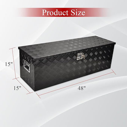 48''Inch Aluminum Truck Tool Box Truck Bed Toolbox Truck Trailer Chest Box Trailer Underbody Storage Organizer Waterproof Square Storage Organizer w/Lock & Keys Black(‎48" Lx15 Wx15 H)