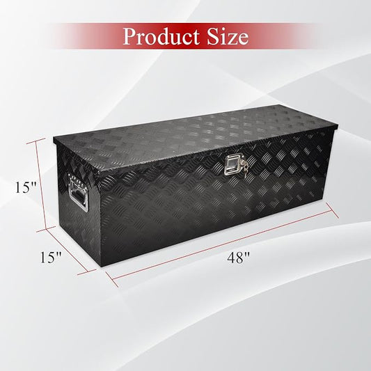 48''Inch Aluminum Truck Tool Box Truck Bed Toolbox Truck Trailer Chest Box Trailer Underbody Storage Organizer Waterproof Square Storage Organizer w/Lock & Keys Black(‎48" Lx15 Wx15 H)
