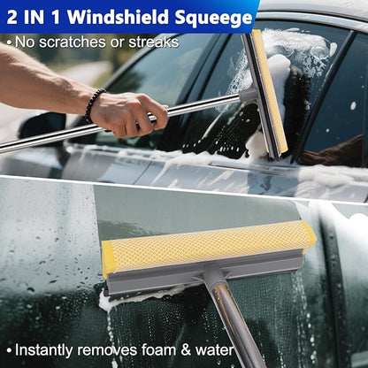 THINKWORK Car Wash Kit, 62'' Car Washing Brush with Long Handle, Extendable Car Wash Brush Mop with 2-in-1 Windshield Squeegee and 9Pcs Detailing Brushes, Gray Car Detailing Kit Gift for Men