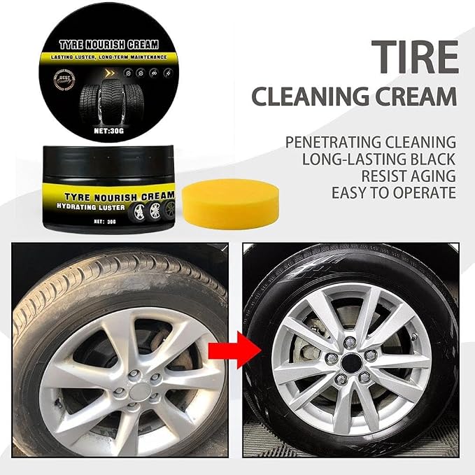 Tyre Nourish Cream, 2026 Car Tire Coating Paste, Powerful Wheel Cleaning Refurbish Wax, Long-Lasting Tire Shine Gel for for Wheel Protection, Restores Black Gloss (Black 2pcs Small)