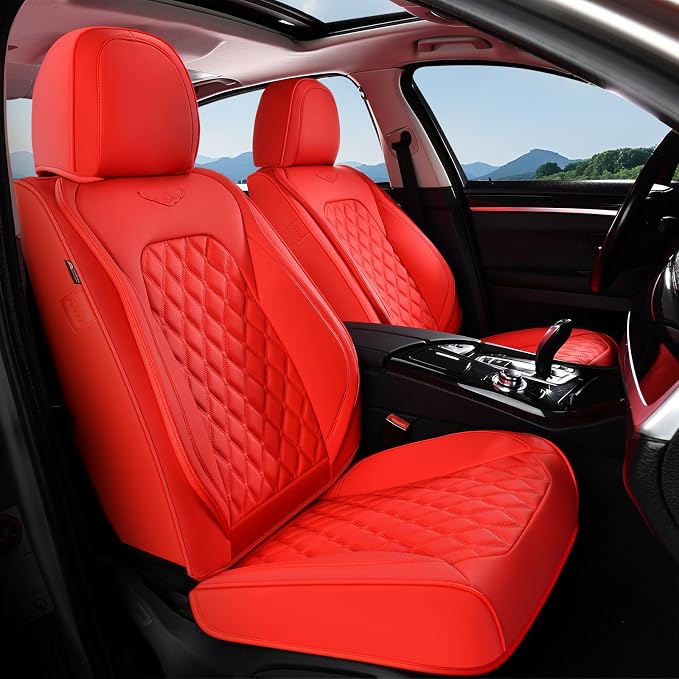Coverado Front Seat Covers, Waterproof Nappa Leather Stain-Resistant Protectors, Universal Fit for Sedans, SUVs, Trucks, Automotive Car Seat Covers, Waterproof Seat Cushions – Red