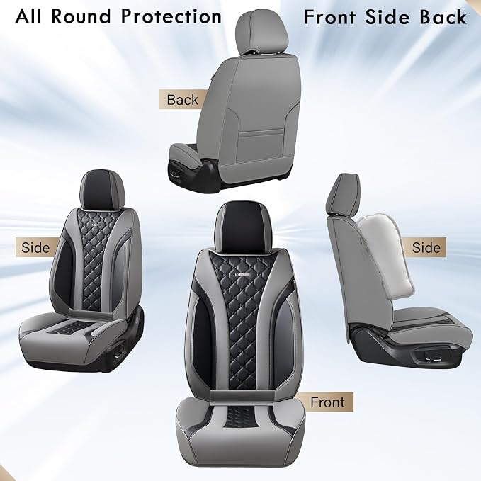 Coverado Seat Covers, Car Seat Covers Front Seats, Perforated Diamond Leather Car Seat Cover, Waterproof Car Seat Covers, 2 Pack Car Seat Protector Front Seat Cover Universal Fit Most Car,Gray&Black