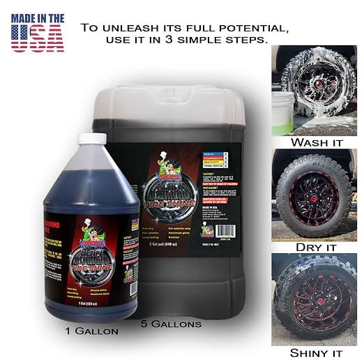 Black Diamond Tire Shine 5 Gallons – Bulk Professional Tire Dressing, Extreme High Gloss Wet Look, Fast-Drying No-Sling Formula, Commercial Car Wash & Detailer Size