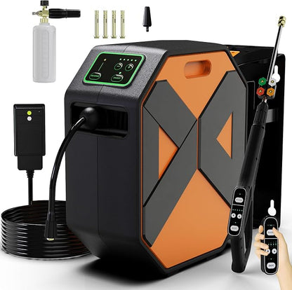 5000PSI Wall Mounted PowerWasher with 4 Quick Connect Nozzles, Foam Cannon for Car, Lane, Patio Cleaning